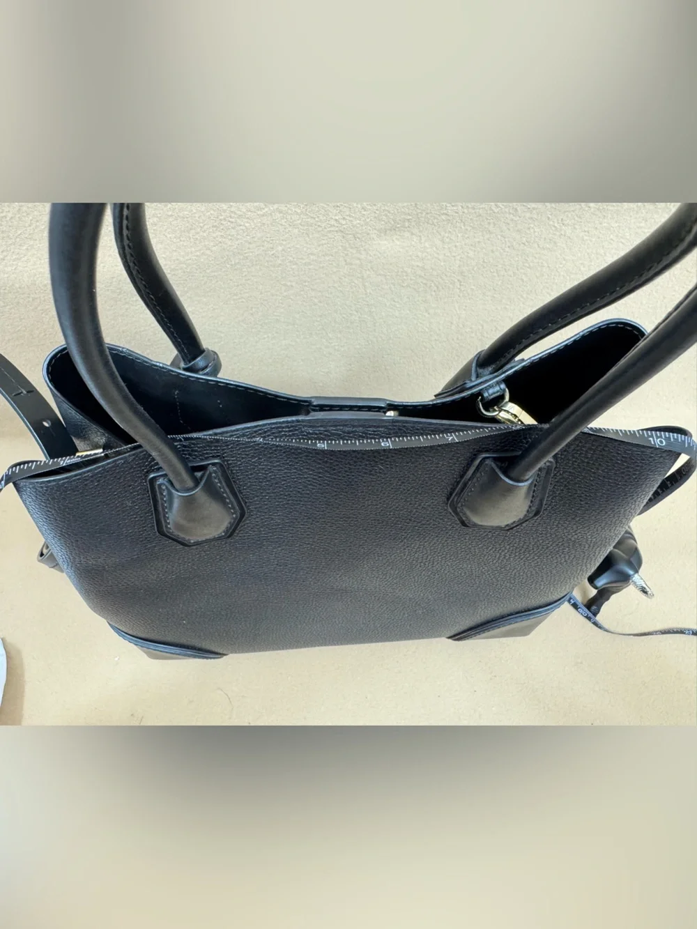 Michael Kors Black Leather Satchel with Gold Charm